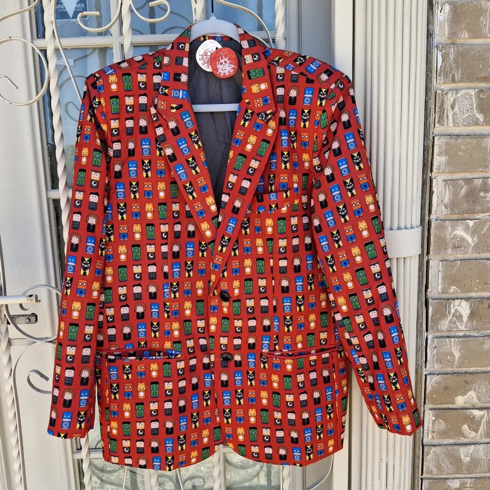 Marvel Mini Mates All Over Print Red Suit Blazer  Men Size Medium - Picture 4 of 16
